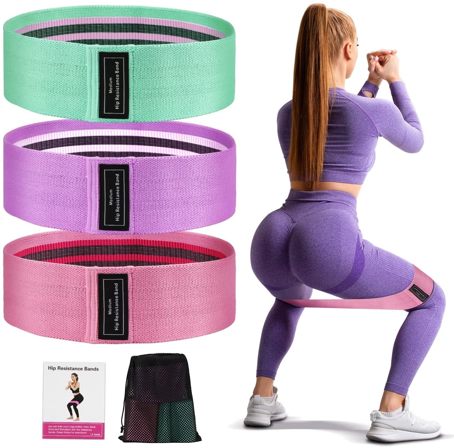 Fitness Gymnastikbänder Stoff (3er Set) Lila / Pink / Türkis