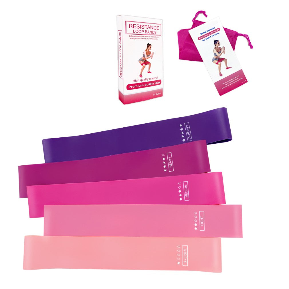 Gummi Fitness Übungsbänder (5er Set) / Widerstandsbänder / Gymnastikbänder für Training / Yoga / Pilates